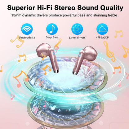 Bluetooth In-Ear Kopfhörer – Kabellos, Bluetooth 5.4, 48 h, 4 ENC Mics, Tiefer Bass, IPX7, USB-C, LED-Anzeige