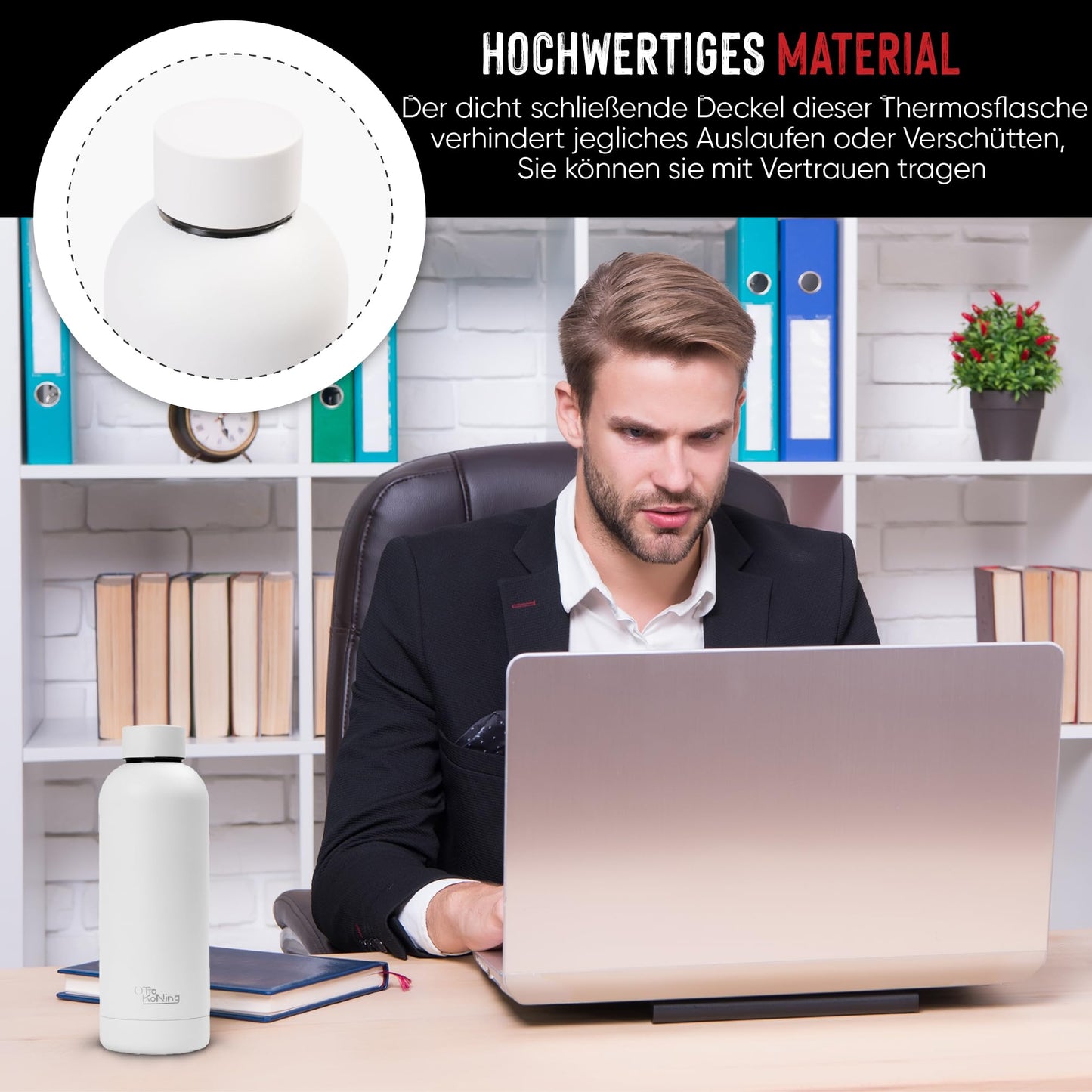Otto Koning Edelstahl Trinkflasche 500ml – Doppelwandig, Vakuumisoliert, Hält Getränke 24h Kalt & 12h Heiß, BPA-frei