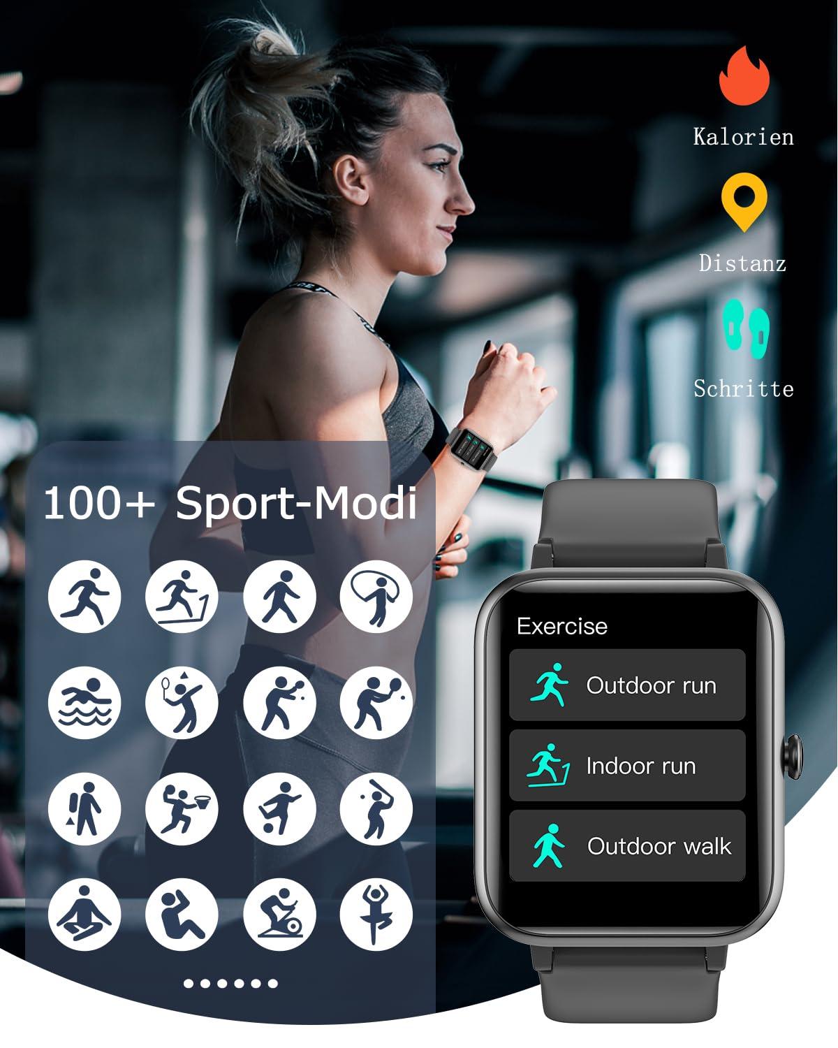 GRV Smartwatch für Damen Herren mit Telefonfunktion,Fitnessuhr mit Herzfrequenzmessung,SpO2,Schrittzähler,Schlafmonitor,Multi Trainingsmodi für iOS Android Handy Alcovic