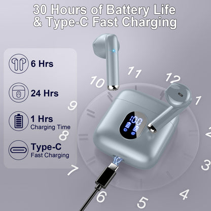 Bluetooth In-Ear Kopfhörer – Kabellos, Bluetooth 5.4, 48 h, 4 ENC Mics, Tiefer Bass, IPX7, USB-C, LED-Anzeige