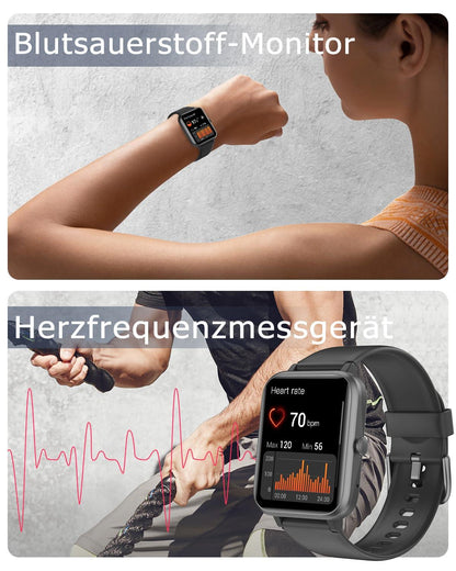 GRV Smartwatch für Damen Herren mit Telefonfunktion,Fitnessuhr mit Herzfrequenzmessung,SpO2,Schrittzähler,Schlafmonitor,Multi Trainingsmodi für iOS Android Handy Alcovic
