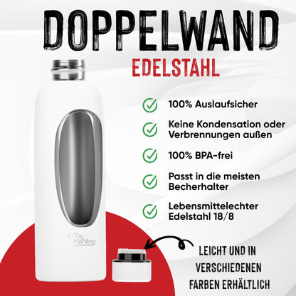 Otto Koning Edelstahl Trinkflasche 500ml – Doppelwandig, Vakuumisoliert, Hält Getränke 24h Kalt & 12h Heiß, BPA-frei