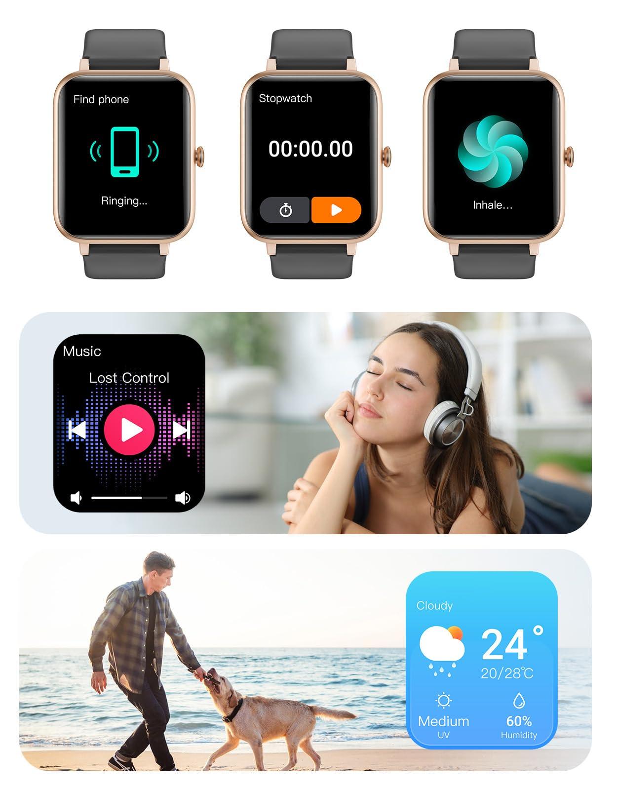 GRV Smartwatch für Damen Herren mit Telefonfunktion,Fitnessuhr mit Herzfrequenzmessung,SpO2,Schrittzähler,Schlafmonitor,Multi Trainingsmodi für iOS Android Handy Alcovic