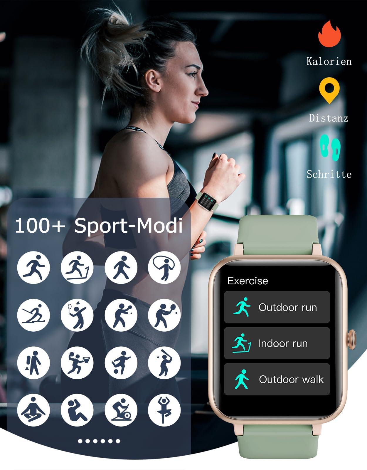 GRV Smartwatch für Damen Herren mit Telefonfunktion,Fitnessuhr mit Herzfrequenzmessung,SpO2,Schrittzähler,Schlafmonitor,Multi Trainingsmodi für iOS Android Handy Alcovic