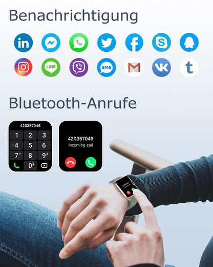 GRV Smartwatch für Damen Herren mit Telefonfunktion,Fitnessuhr mit Herzfrequenzmessung,SpO2,Schrittzähler,Schlafmonitor,Multi Trainingsmodi für iOS Android Handy Alcovic