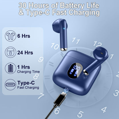 Bluetooth In-Ear Kopfhörer – Kabellos, Bluetooth 5.4, 48 h, 4 ENC Mics, Tiefer Bass, IPX7, USB-C, LED-Anzeige