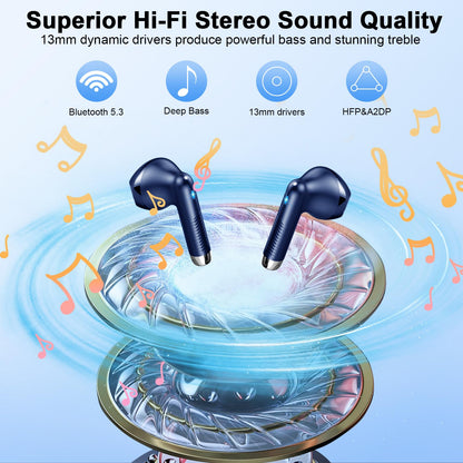 Bluetooth In-Ear Kopfhörer – Kabellos, Bluetooth 5.4, 48 h, 4 ENC Mics, Tiefer Bass, IPX7, USB-C, LED-Anzeige