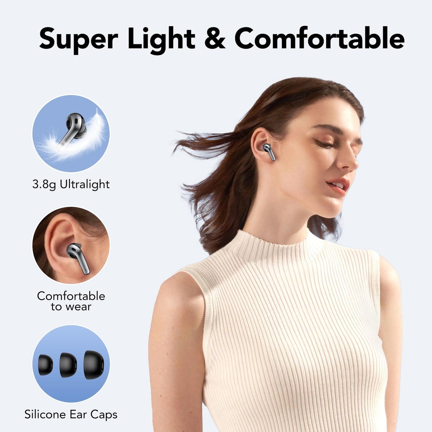 Bluetooth Kopfhörer, In Ear Kopfhörer Kabellos Bluetooth 5.3 mit 50H Tiefer Bass, 2024 Neue Kabellose Kopfhörer Noise Cancelling Earbuds mit 4 ENC Mic, IPX7 Wasserdicht Ohrhörer, USB-C Alcovic