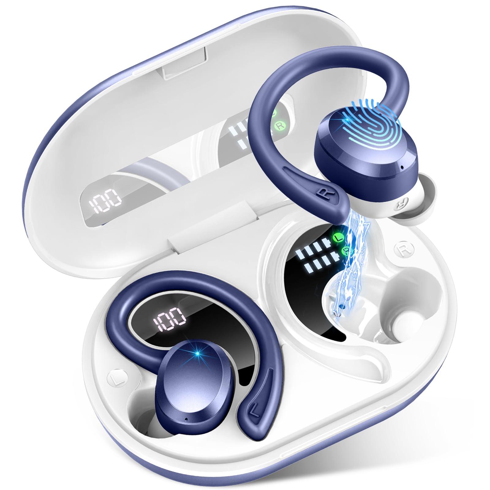 Bluetooth Kopfhörer Sport, 75Std Kopfhörer Kabellos Bluetooth 5.4, HiFi Stereo Tiefer Bass Wireless Earbud, 4 ENC Noise Cancelling Mic, IP7 Wasserdicht in Ear Ohrhörer mit Ohrhaken, USB-C LED-Anzeige Alcovic