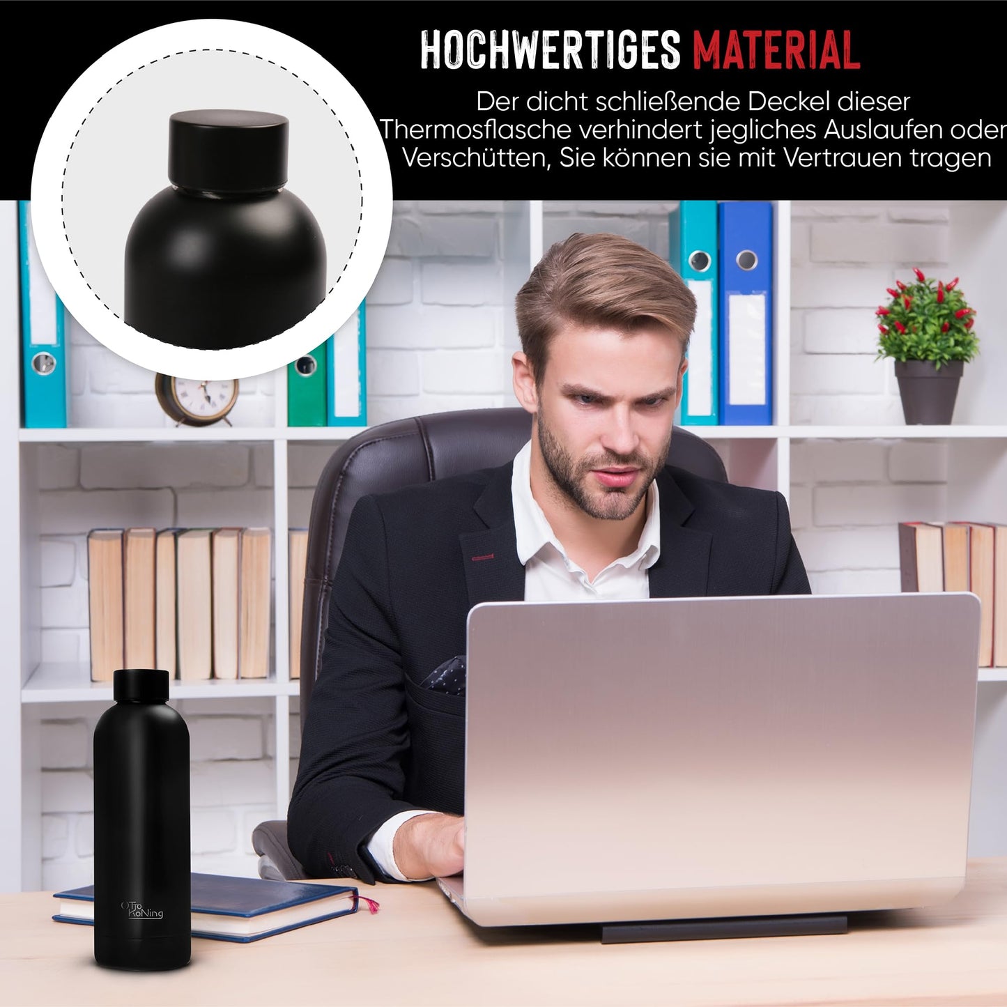Otto Koning Edelstahl Trinkflasche 500ml – Doppelwandig, Vakuumisoliert, Hält Getränke 24h Kalt & 12h Heiß, BPA-frei