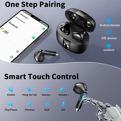 Bluetooth In-Ear Kopfhörer – Kabellos, Bluetooth 5.4, 48 h, 4 ENC Mics, Tiefer Bass, IPX7, USB-C, LED-Anzeige
