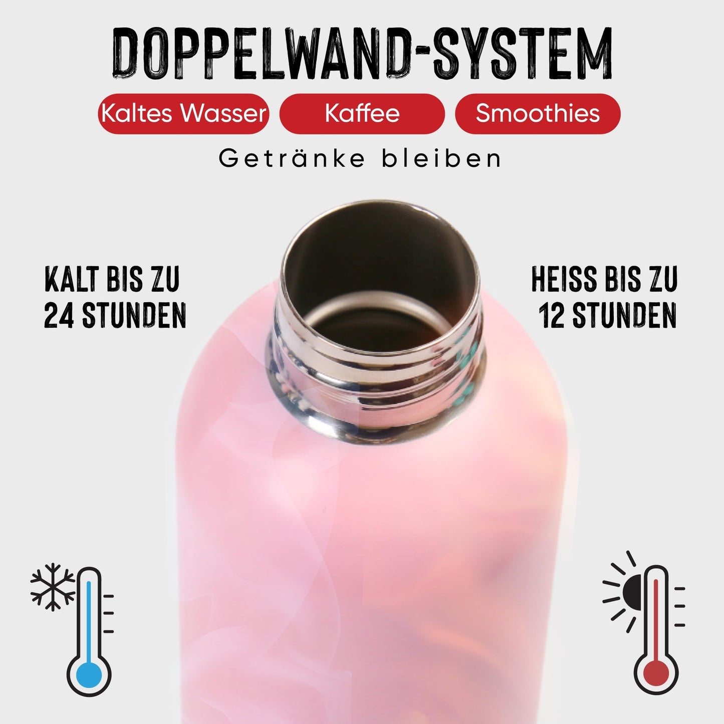 Otto Koning Edelstahl Trinkflasche 500ml – Doppelwandig, Vakuumisoliert, Hält Getränke 24h Kalt & 12h Heiß, BPA-frei