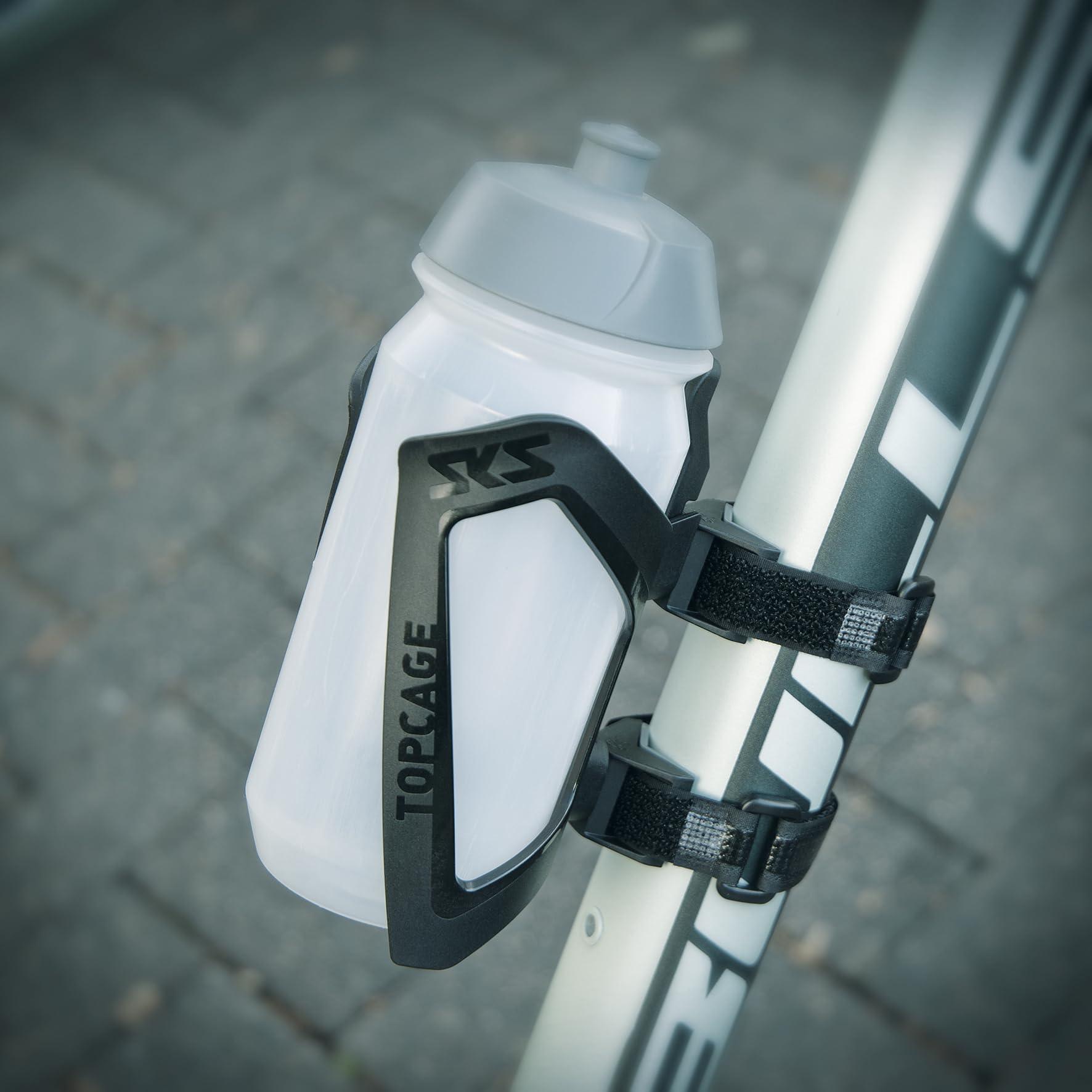 SKS GERMANY ANYWHERE TOPCAGE Flaschenhalter, Fahrradzubehör, Flaschenhalterung für Fahrräder, inklusive Gurte für Rohre mit Durchmesser bis 80 mm, sicherer Flaschenhalt, schwarz Alcovic