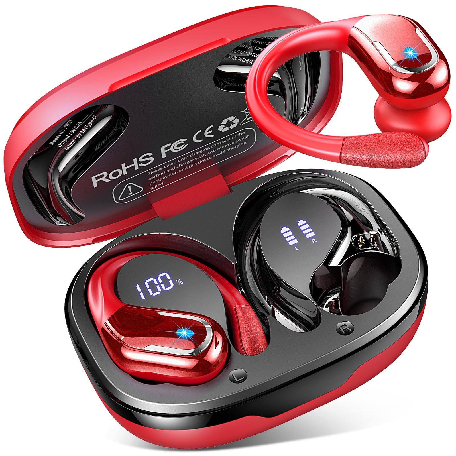 Bluetooth Kopfhörer Sport, 75Std Kopfhörer Kabellos Bluetooth 5.4, HiFi Stereo Tiefer Bass Wireless Earbud, 4 ENC Noise Cancelling Mic, IP7 Wasserdicht in Ear Ohrhörer mit Ohrhaken, USB-C LED-Anzeige Alcovic