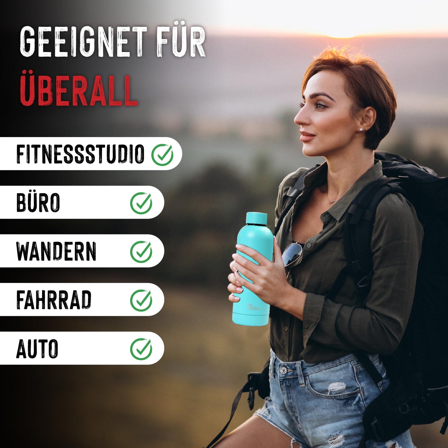 Otto Koning Edelstahl Trinkflasche 500ml – Doppelwandig, Vakuumisoliert, Hält Getränke 24h Kalt & 12h Heiß, BPA-frei