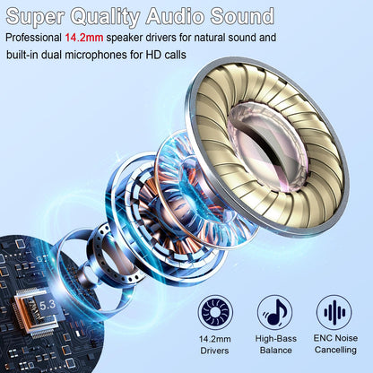 Bluetooth In-Ear Kopfhörer – Kabellos, Bluetooth 5.4, 48 h, 4 ENC Mics, Tiefer Bass, IPX7, USB-C, LED-Anzeige