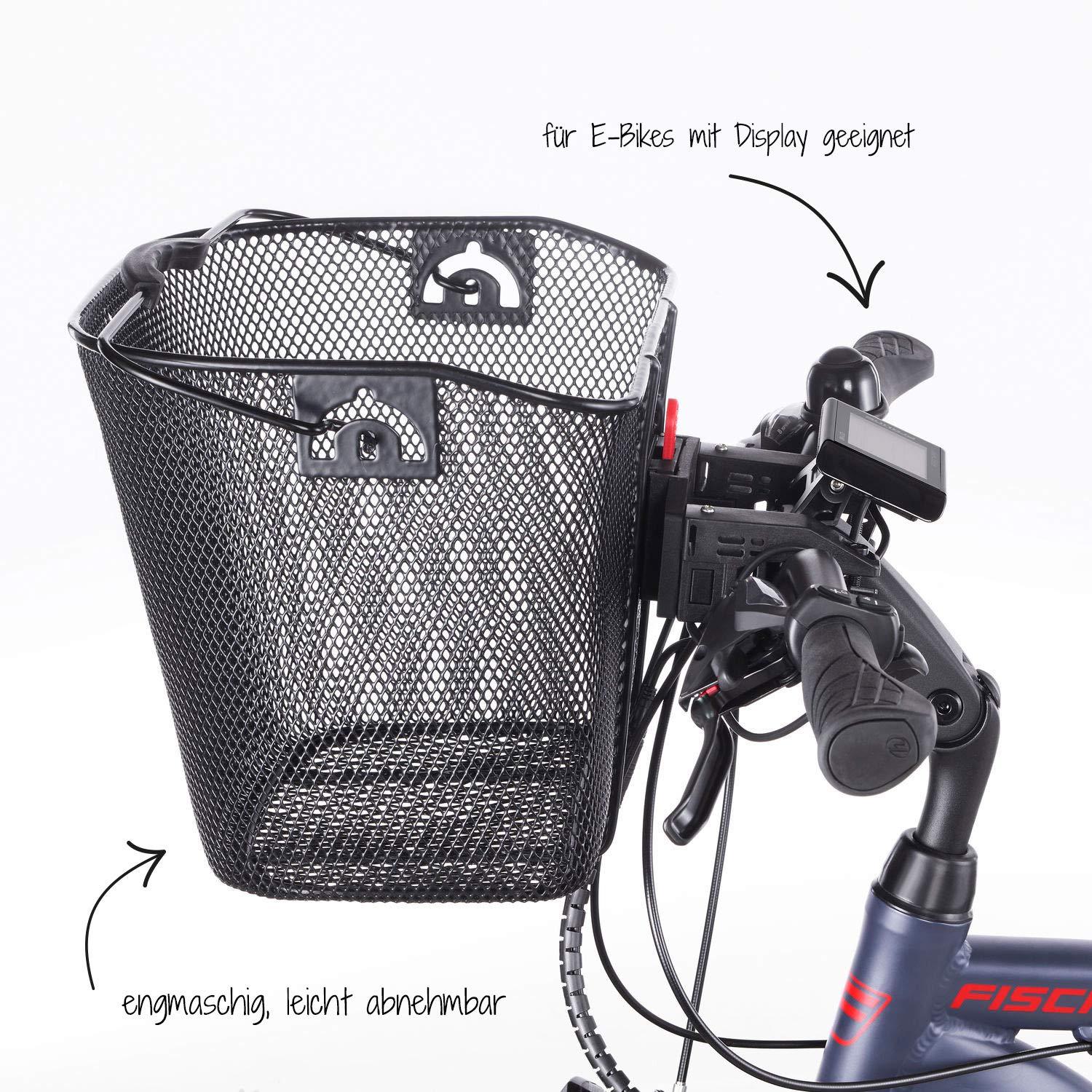 FISCHER Lenkerkorb mit Schnellbefestigung, speziell für E-Bikes entwickelt, Tragkraft 5kg, passend für alle gängigen Displays mit einer Breite von 9 cm, u.a. für BOSCH Displays Alcovic