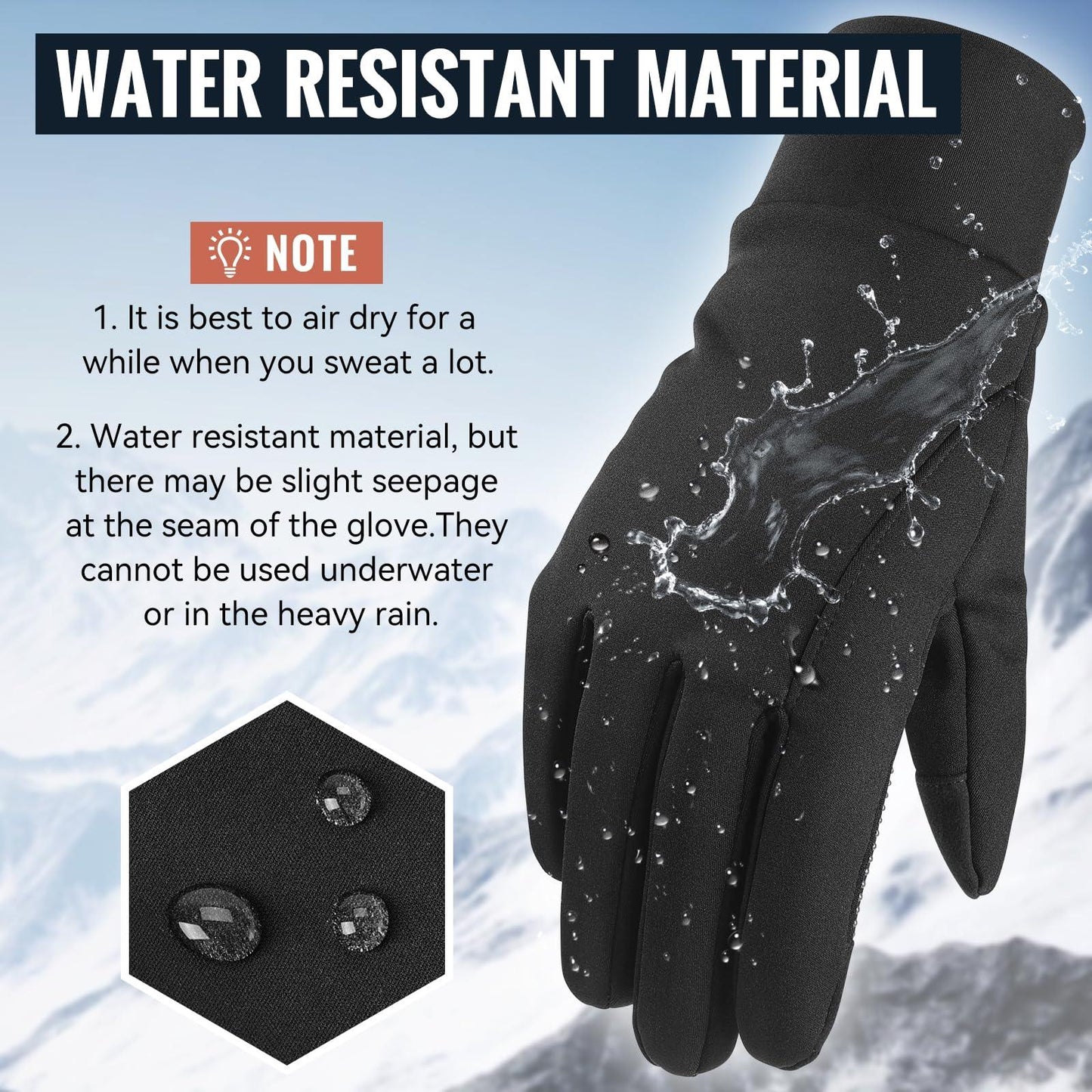 OZERO Herren Wasserdicht Thermohandschuhe, Touchscreen Winterhandschuhe Fahrhandschuhe Fahrradhandschuhe Laufhandschuhe Alcovic