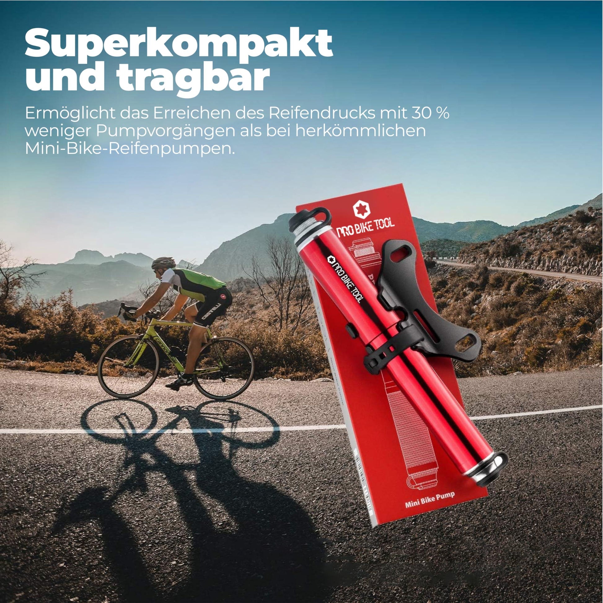 Pro Bike Tool Mini-Fahrradpumpe für Presta- und Schraderventile, Hochdruck-PSI, zuverlässig, kompakt und leicht, hervorragende Qualität und Leistung, Fahrrad-Reifenpumpe für Rennräder, Mountainbikes und BMX-Fahrräder Alcovic